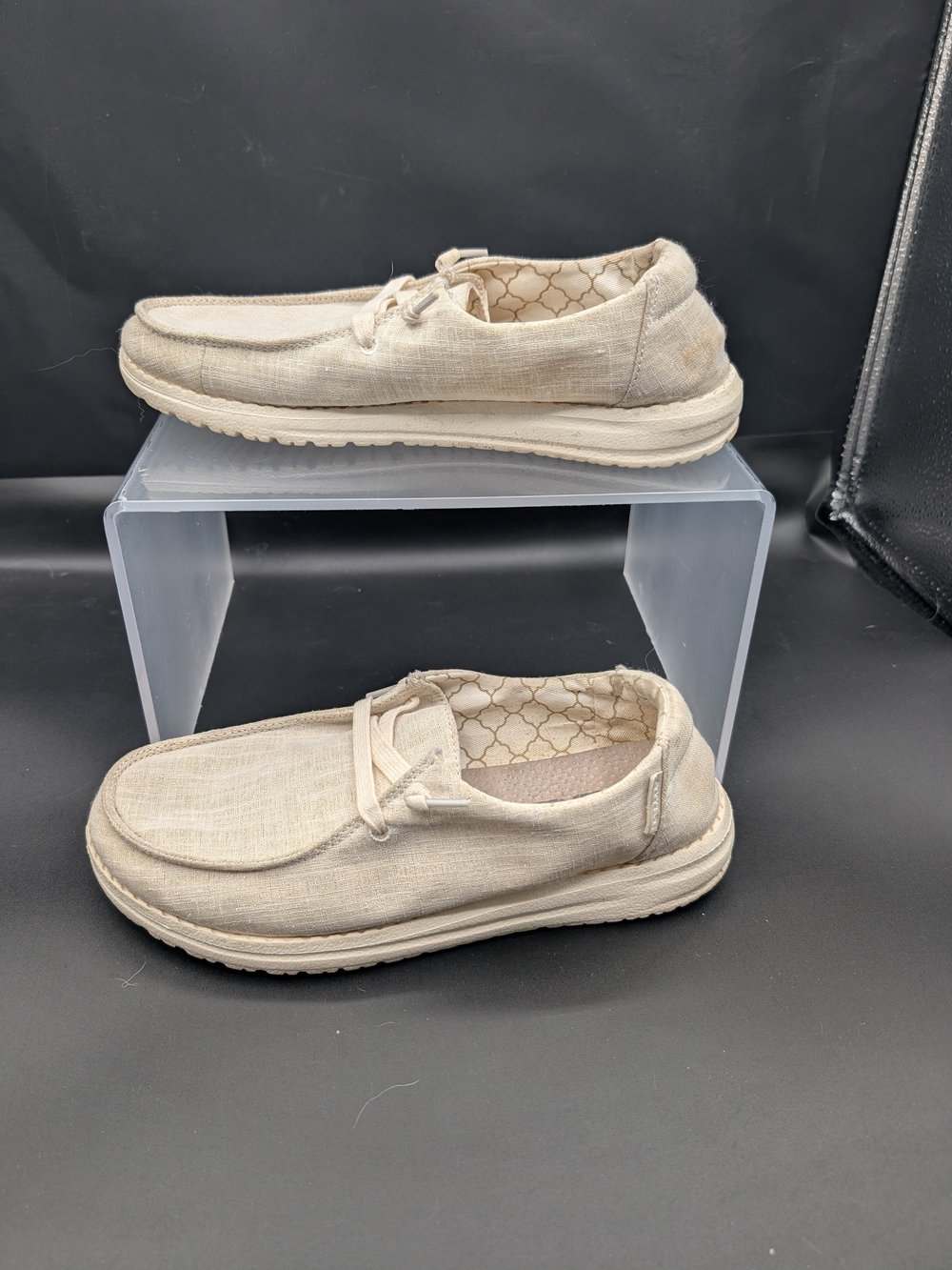 Hey Dude Women's Slip-On Loafers in Light Beige Canvas